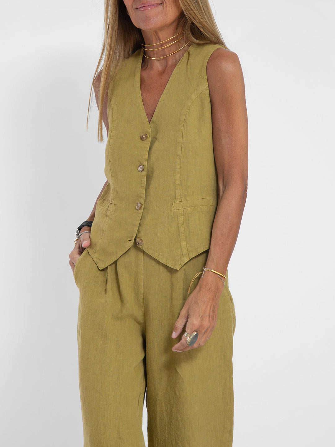 Aira - Ensemble Gilet Met Knopen & Brede Broek
