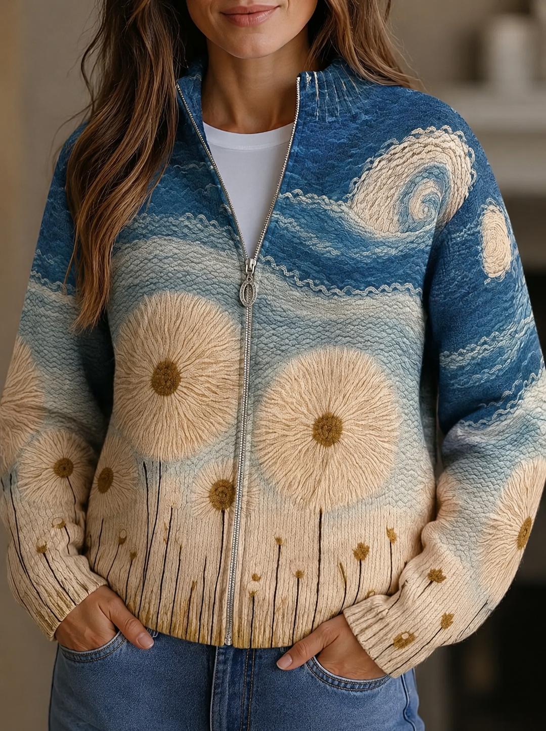 Vincenza™ | Gevoerde Cardigan met Rits van Paardenbloemveld