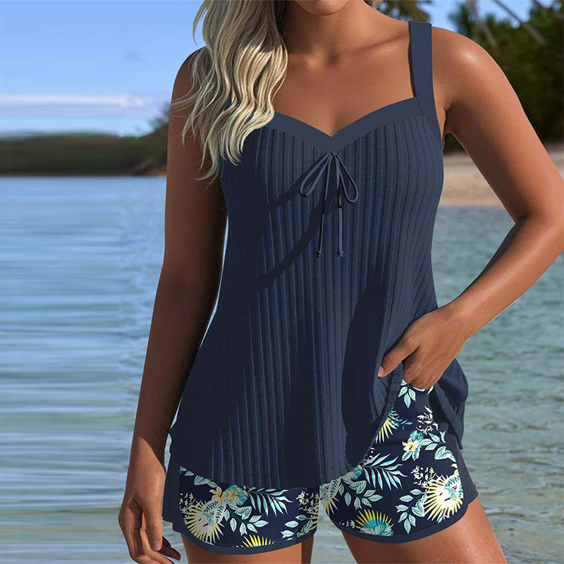 Laluna® | Gestreepte Tankini met Strandshort Twee Delen