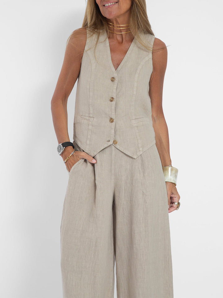Aira - Ensemble Gilet Met Knopen & Brede Broek