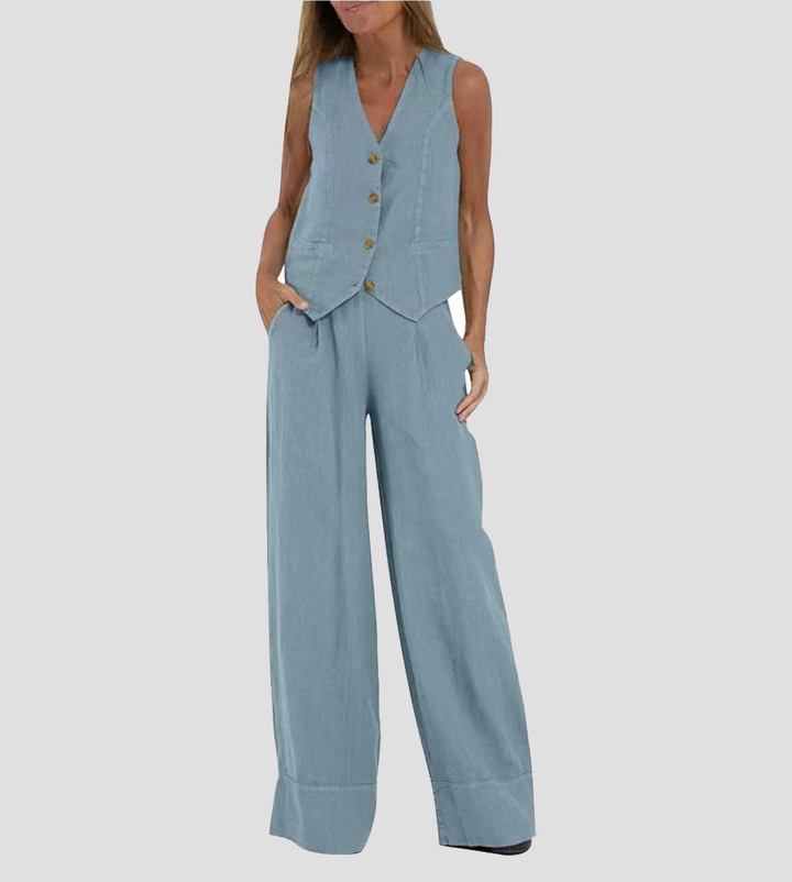 Aira - Ensemble Gilet Met Knopen & Brede Broek