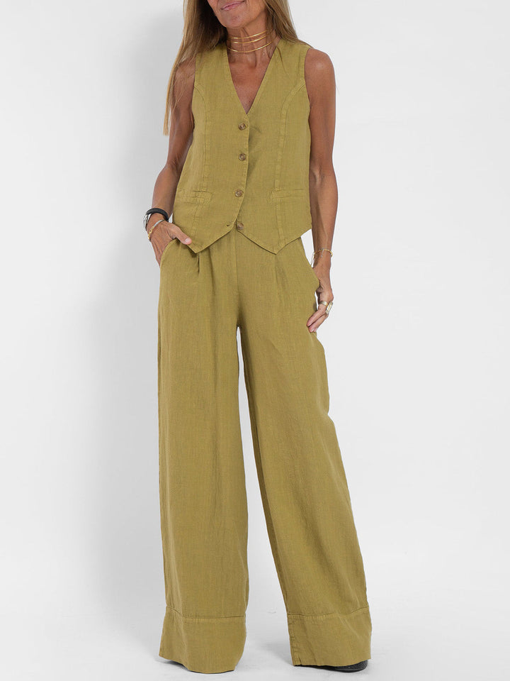 Aira - Ensemble Gilet Met Knopen & Brede Broek