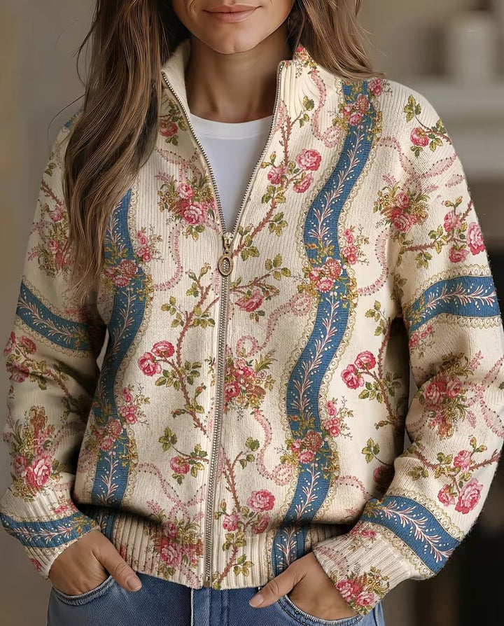 Paola™ | Gestreepte Cardigan met Klimroos